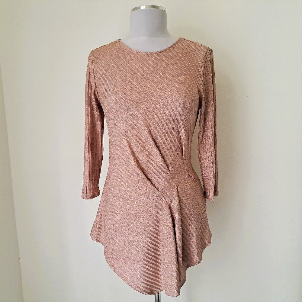 Vince Camuto Women's Asymetrical Knit Top 3/4 Sleeve Beige Size Small